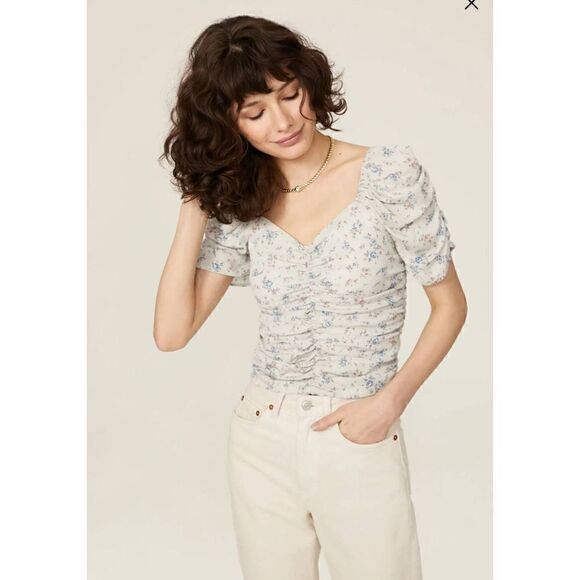 RTR Slate & Willow Women's Ruched Puff Sleeve Floral Top Size Small - Picture 1 of 7
